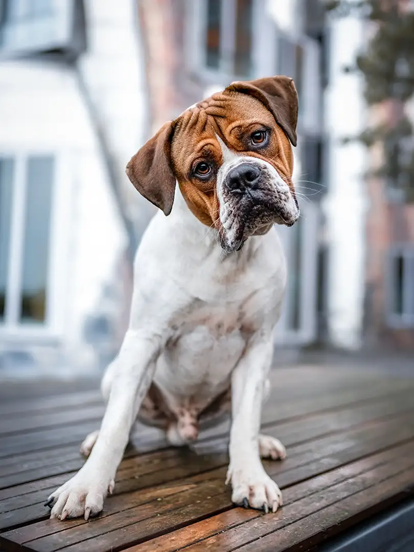 bulldogge beim fotoshooting in Mönchengladbach